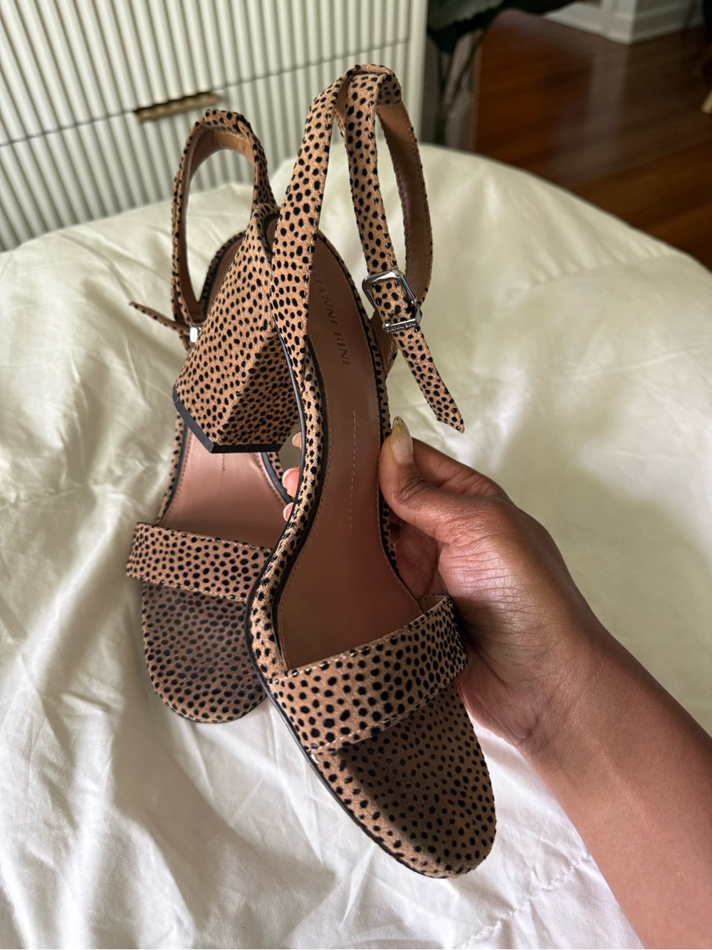 Gianni Bini Arleena cheetah print block heel sandals in tan/black
